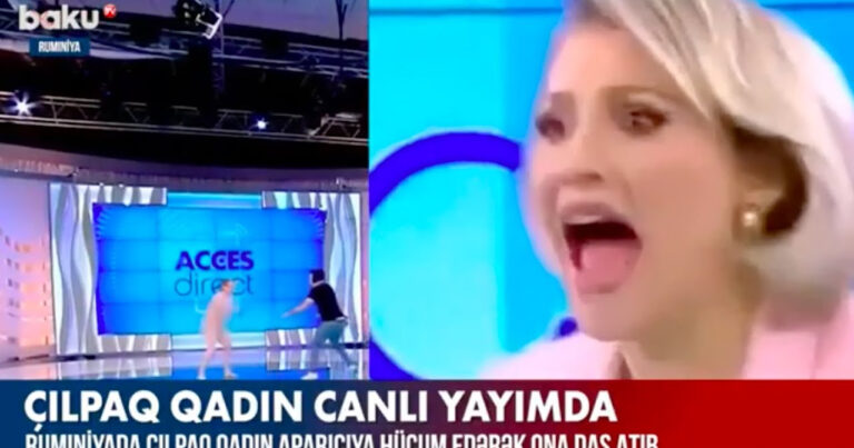 Çılpaq qadın canlı yayımda aparıcıya hücum etdi – VİDEO